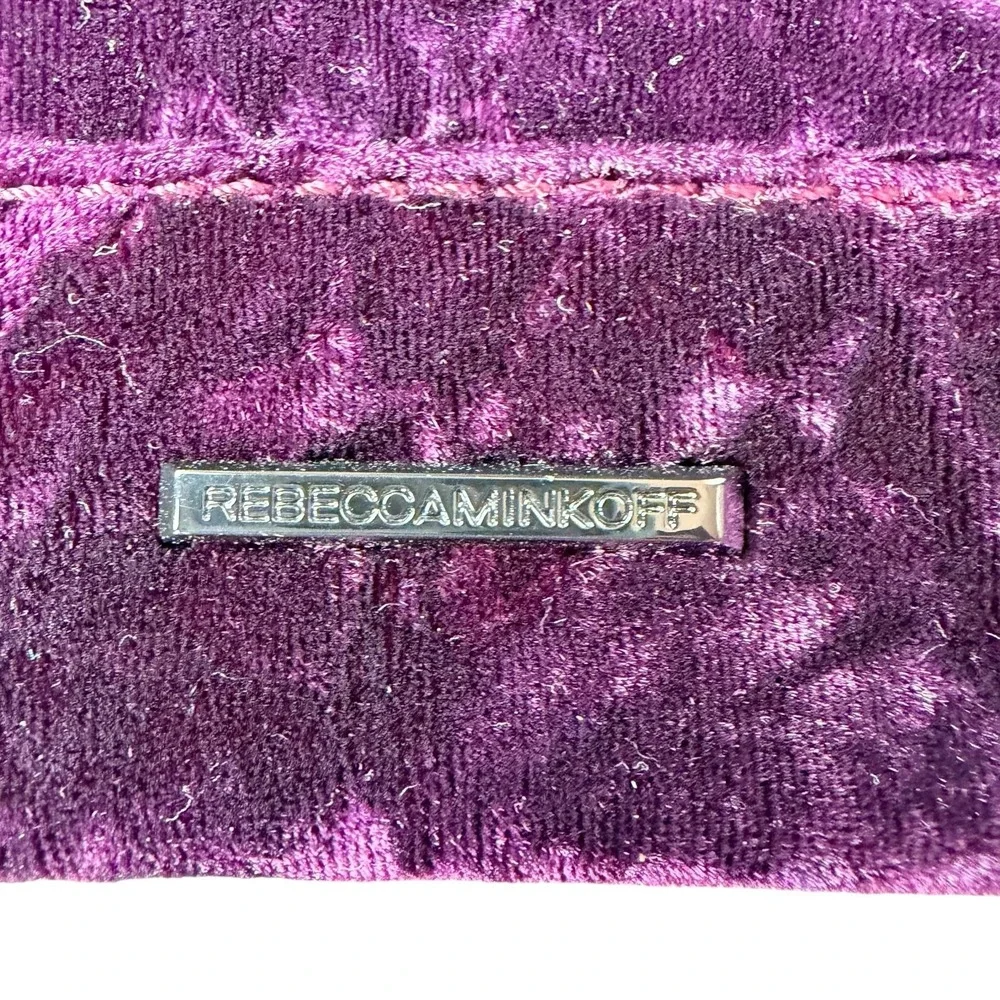 Rebecca Minkoff Leo Crushed Velvet Envelope‎ Clutch Dark Purple Velvet Gold Zip